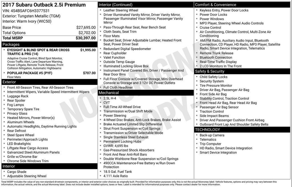 used 2017 Subaru Outback car