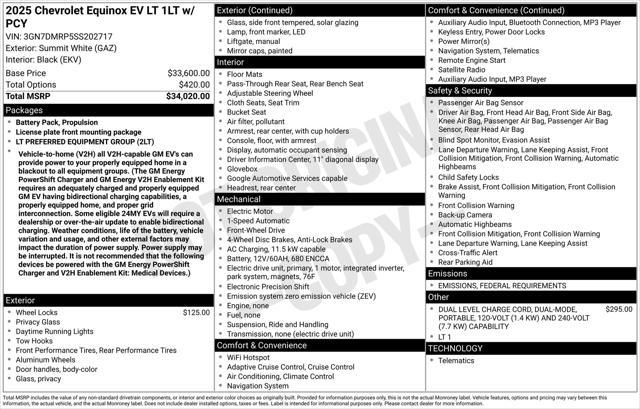 new 2025 Chevrolet Equinox EV car, priced at $26,415