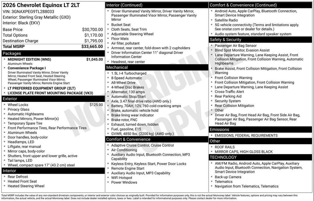 new 2026 Chevrolet Equinox car, priced at $30,892