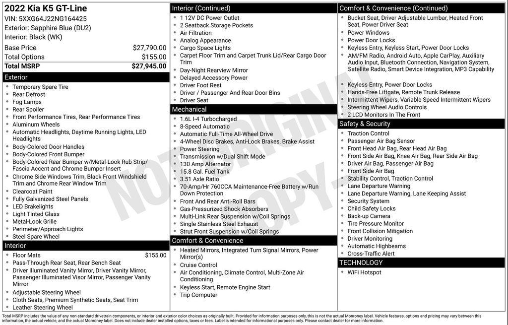 used 2022 Kia K5 car, priced at $22,927