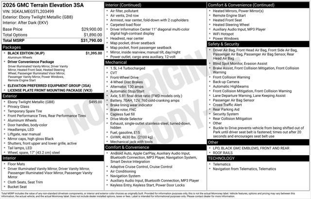 new 2026 GMC Terrain car, priced at $31,795