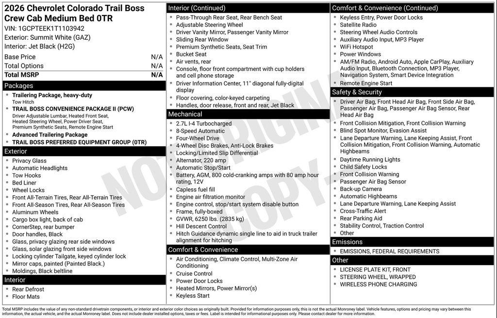 new 2026 Chevrolet Colorado car, priced at $44,258