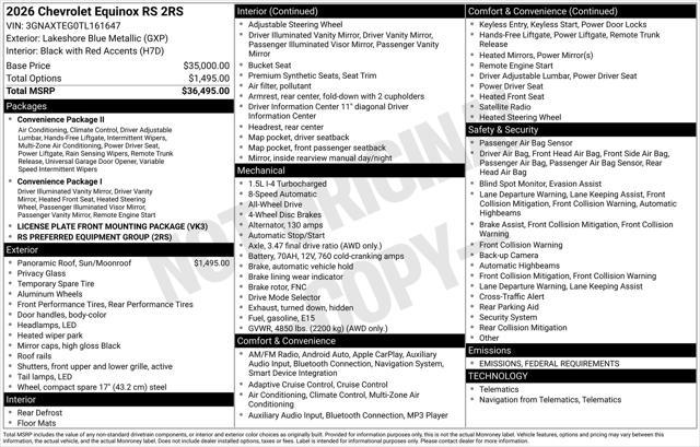 new 2026 Chevrolet Equinox car, priced at $36,390