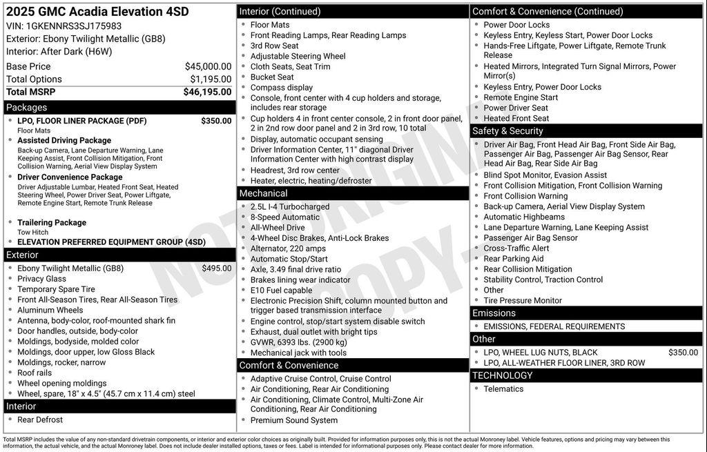 new 2025 GMC Acadia car, priced at $43,302