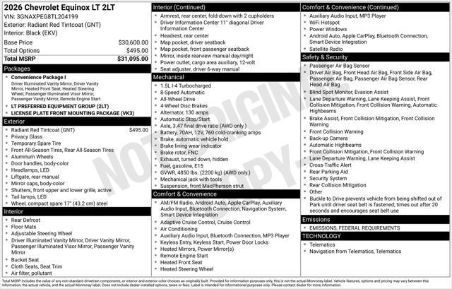 new 2026 Chevrolet Equinox car, priced at $30,290
