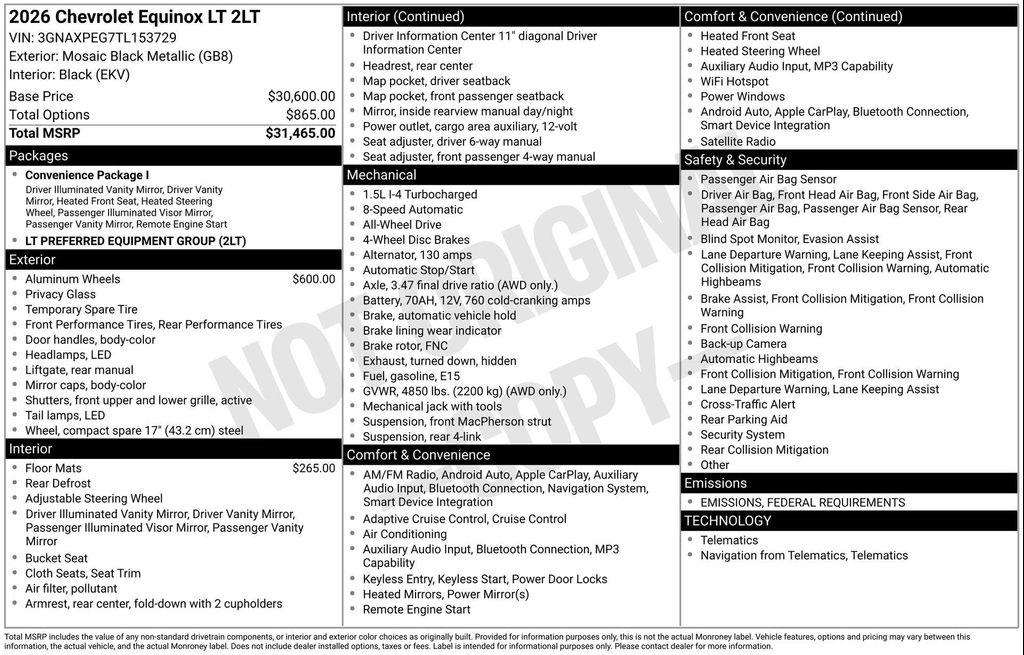 new 2026 Chevrolet Equinox car, priced at $29,980