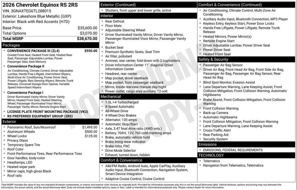 new 2026 Chevrolet Equinox car, priced at $37,775