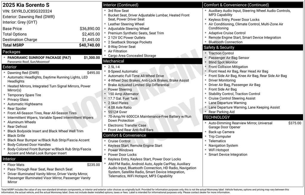 used 2025 Kia Sorento car, priced at $33,981