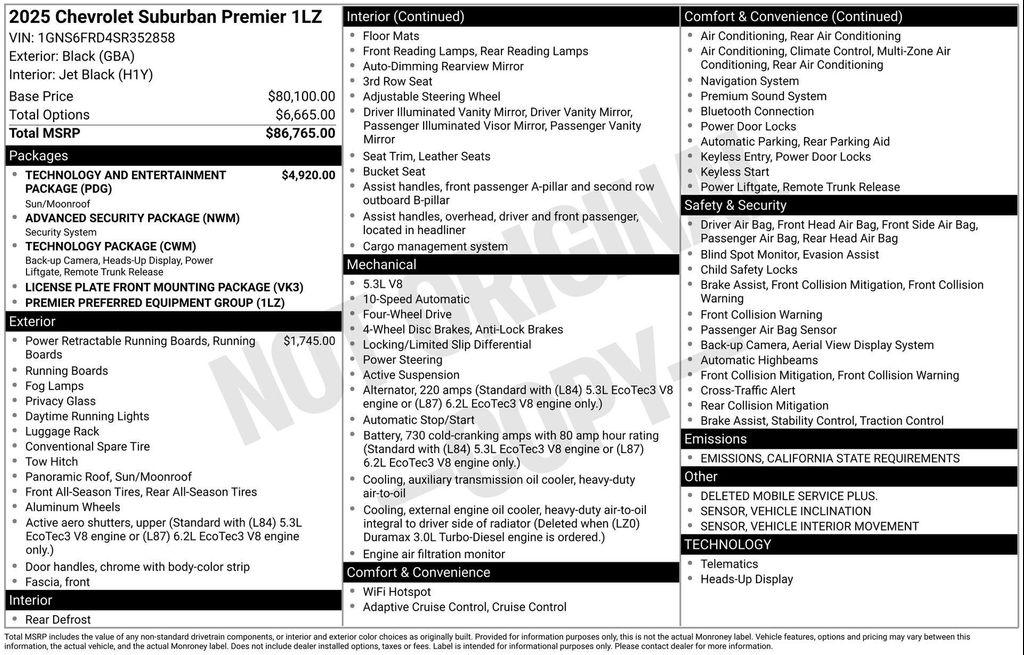 new 2025 Chevrolet Suburban car, priced at $82,460