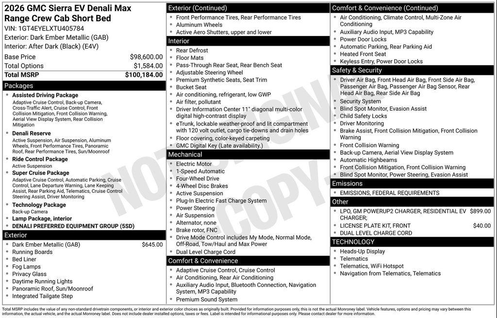 new 2026 GMC Sierra EV car, priced at $98,936