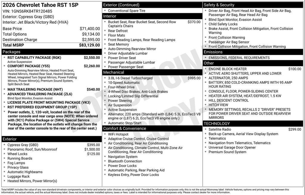 new 2026 Chevrolet Tahoe car, priced at $79,853