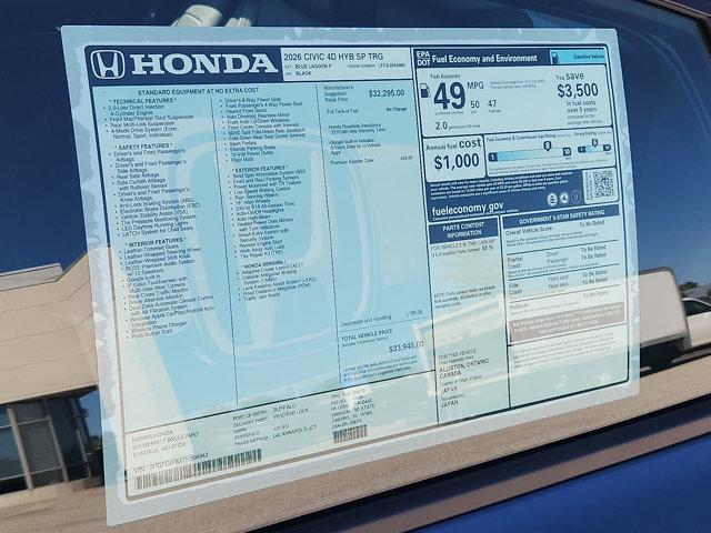 new 2026 Honda Civic Hybrid car, priced at $31,921