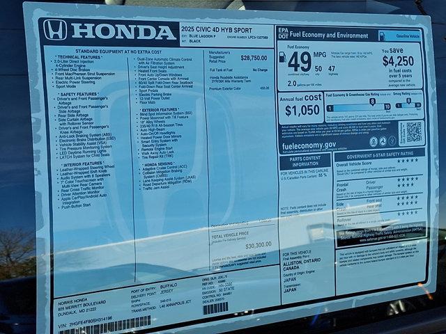 new 2025 Honda Civic Hybrid car, priced at $30,300