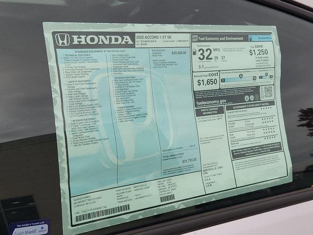 new 2025 Honda Accord car, priced at $30,319