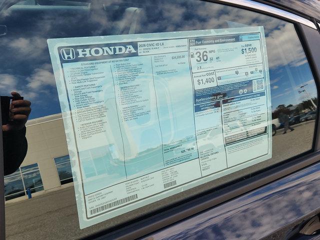 new 2026 Honda Civic car, priced at $24,807
