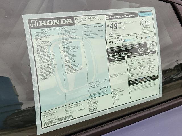 new 2026 Honda Civic Hybrid car, priced at $29,547