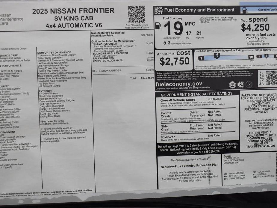 new 2025 Nissan Frontier car, priced at $38,835