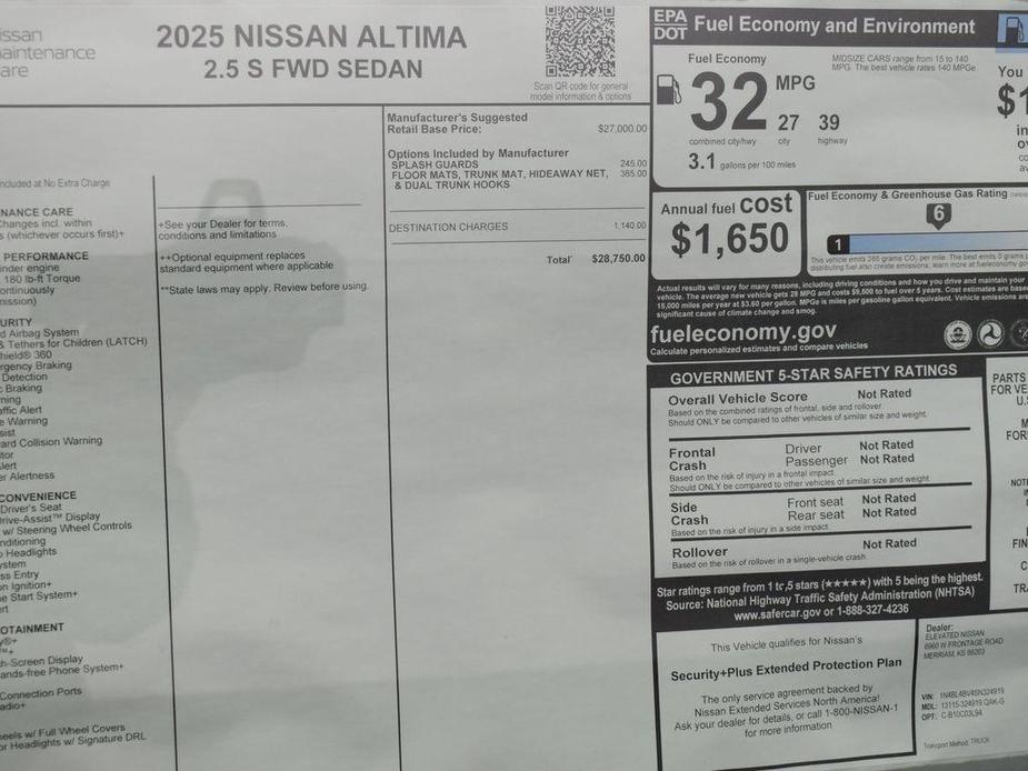 new 2025 Nissan Altima car, priced at $26,750