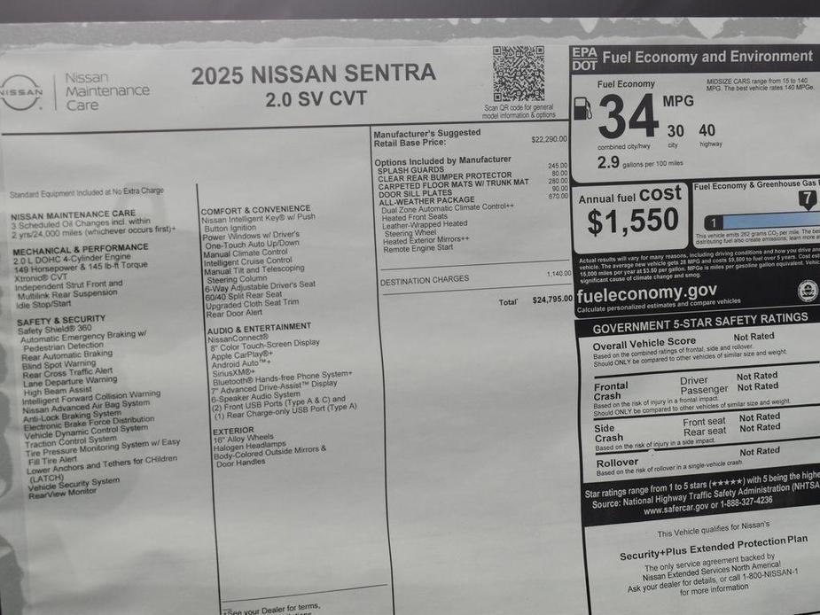 new 2025 Nissan Sentra car, priced at $24,795