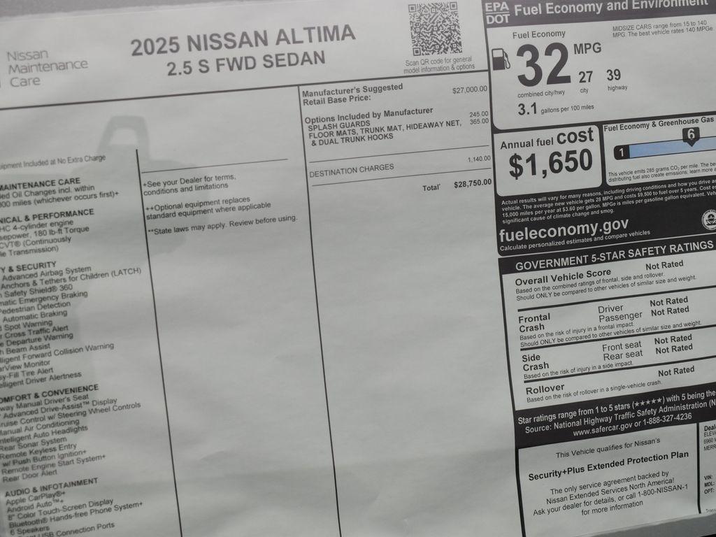 new 2025 Nissan Altima car, priced at $27,750