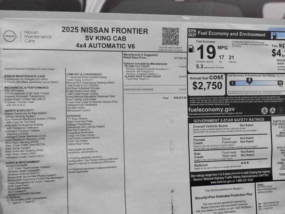 new 2025 Nissan Frontier car, priced at $37,375