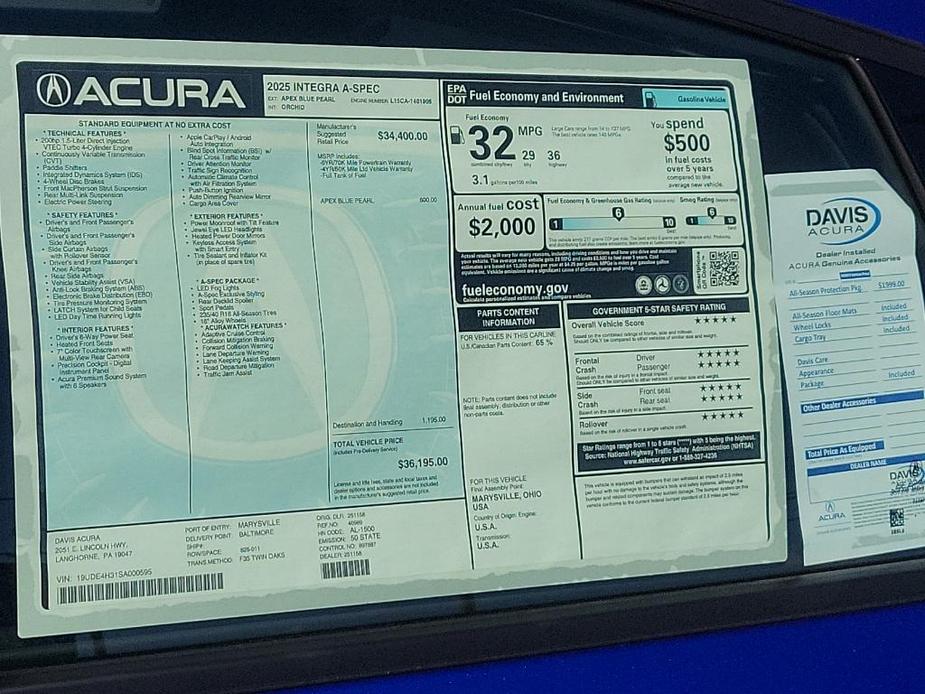 new 2025 Acura Integra car, priced at $36,195