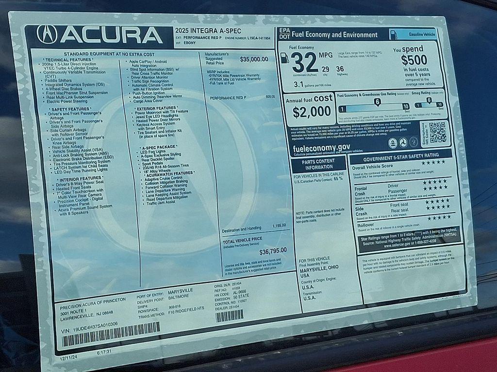 new 2025 Acura Integra car, priced at $36,795