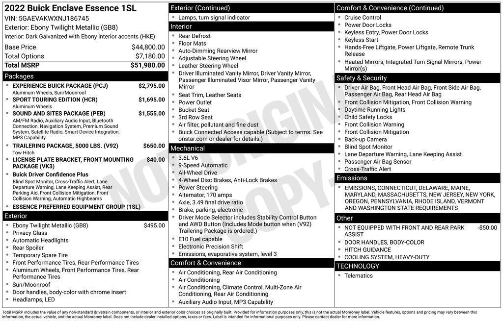 used 2022 Buick Enclave car, priced at $32,500