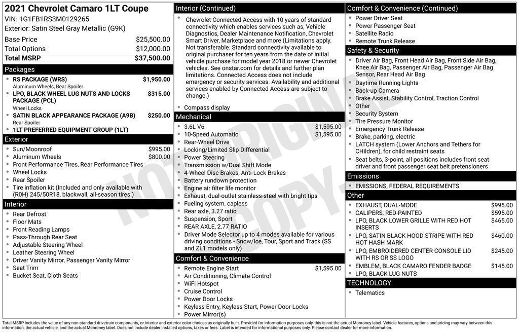 used 2021 Chevrolet Camaro car, priced at $26,950