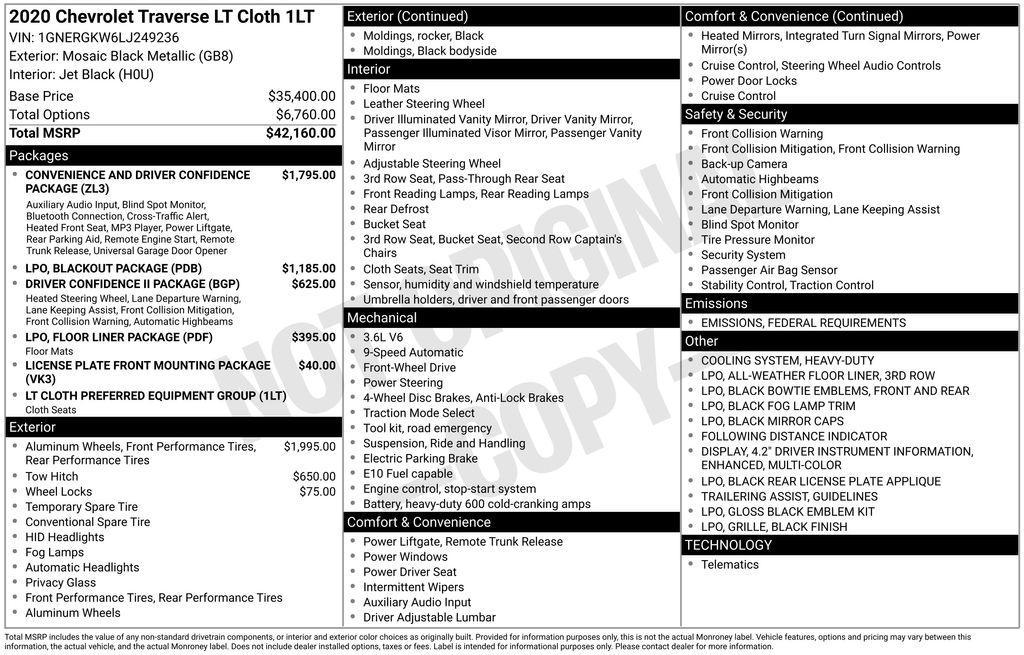 used 2020 Chevrolet Traverse car, priced at $21,990