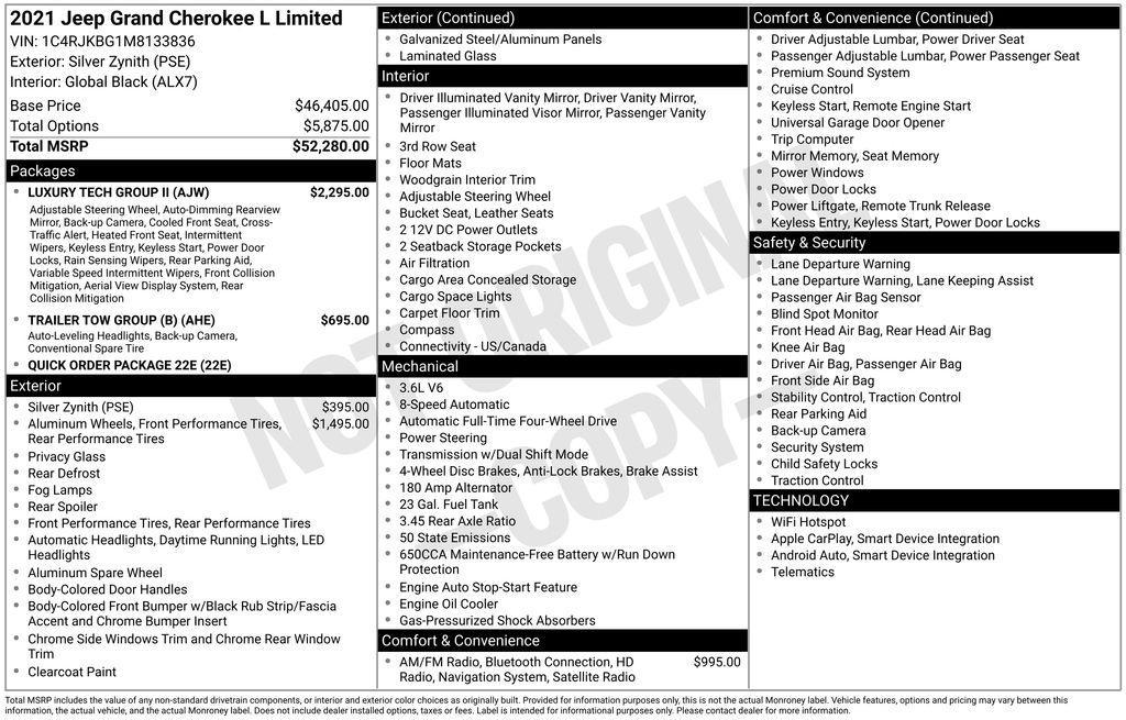 used 2021 Jeep Grand Cherokee L car, priced at $32,053