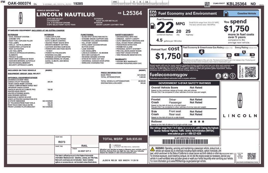 used 2019 Lincoln Nautilus car, priced at $17,982