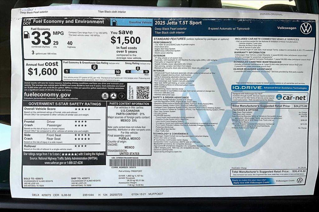 new 2025 Volkswagen Jetta car, priced at $25,524