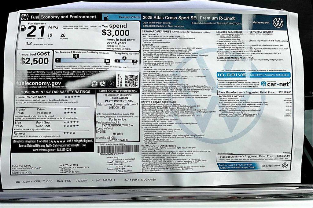 new 2025 Volkswagen Atlas Cross Sport car, priced at $53,447