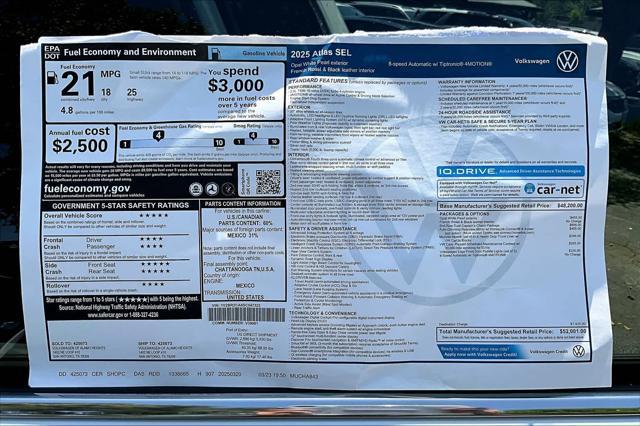 new 2025 Volkswagen Atlas car, priced at $50,223