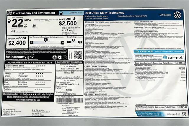 new 2025 Volkswagen Atlas car, priced at $43,209