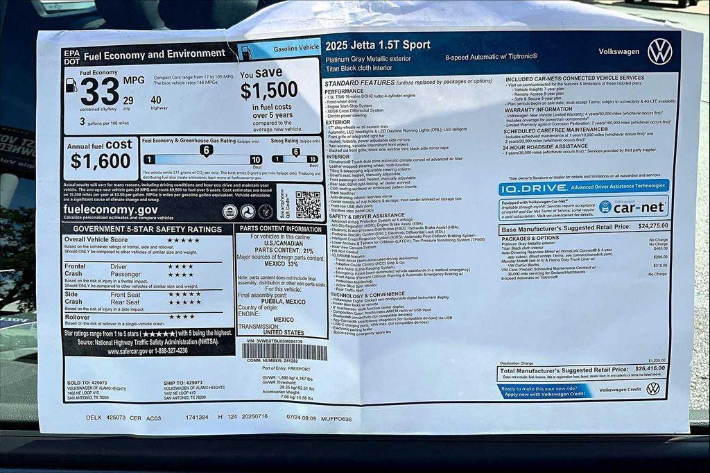 new 2025 Volkswagen Jetta car, priced at $25,524