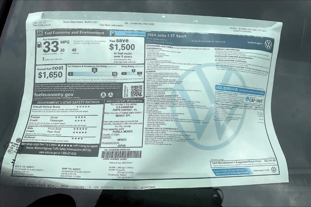 new 2024 Volkswagen Jetta car, priced at $25,101