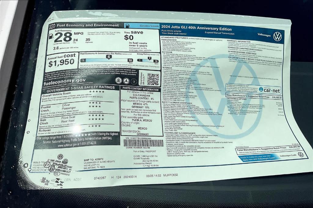 new 2024 Volkswagen Jetta GLI car, priced at $29,201