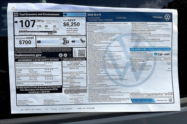 new 2024 Volkswagen ID.4 car, priced at $47,011