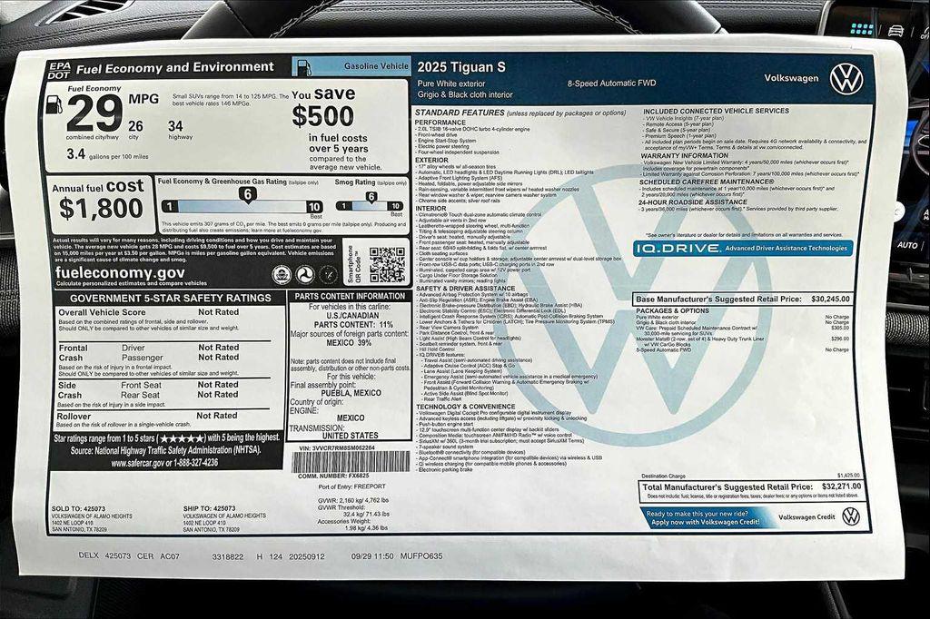 new 2025 Volkswagen Tiguan car, priced at $31,275