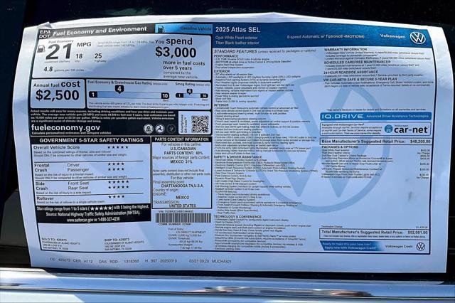 new 2025 Volkswagen Atlas car, priced at $50,223