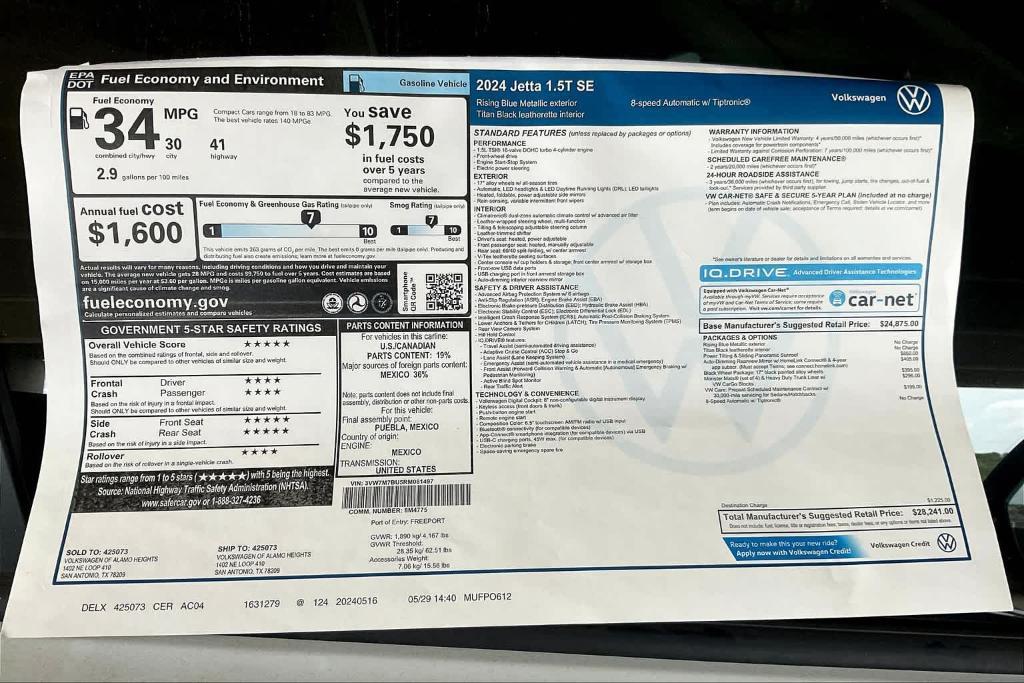 new 2024 Volkswagen Jetta car, priced at $26,378