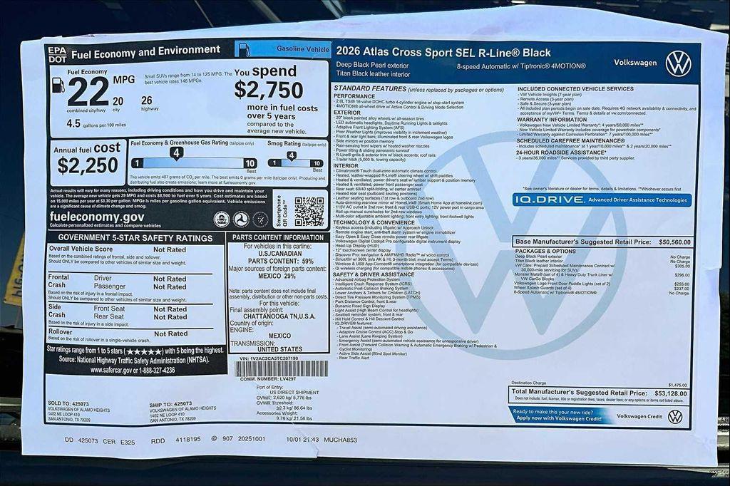 new 2026 Volkswagen Atlas Cross Sport car, priced at $53,128
