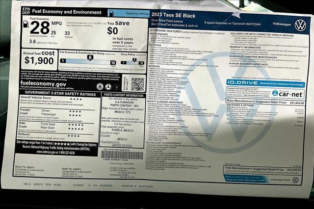 new 2025 Volkswagen Taos car, priced at $33,231