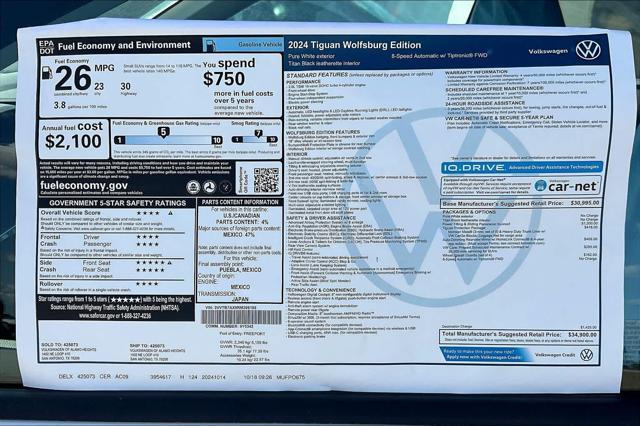 new 2024 Volkswagen Tiguan car, priced at $31,086