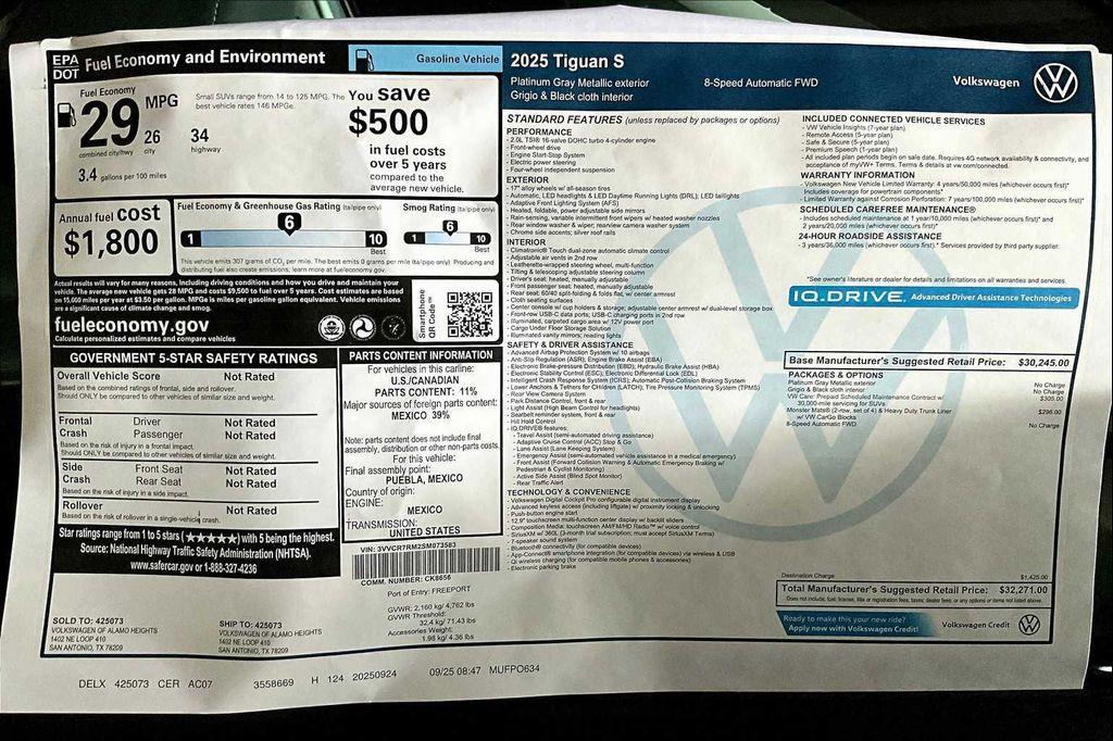 new 2025 Volkswagen Tiguan car, priced at $31,275