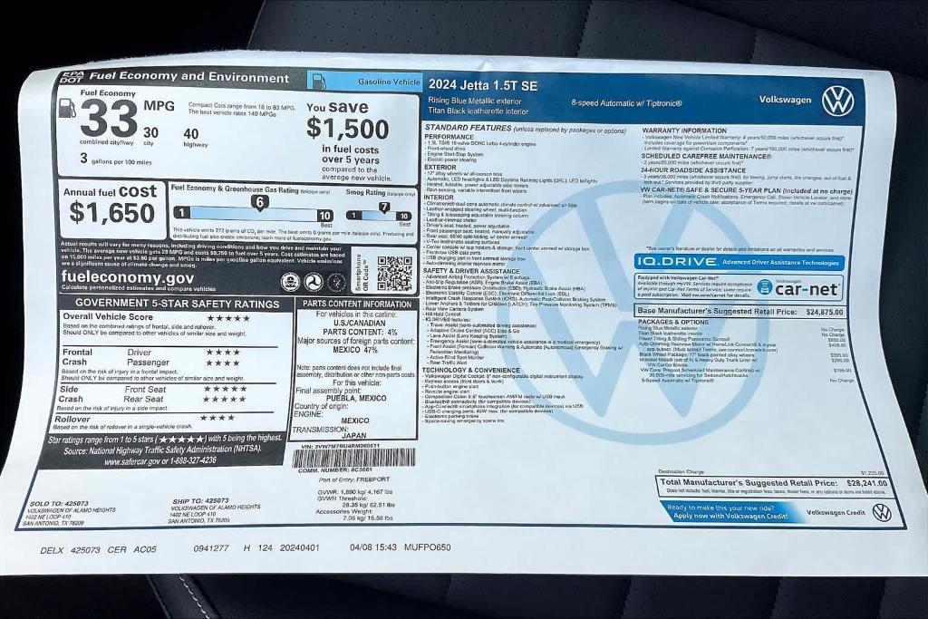 new 2024 Volkswagen Jetta car, priced at $26,378