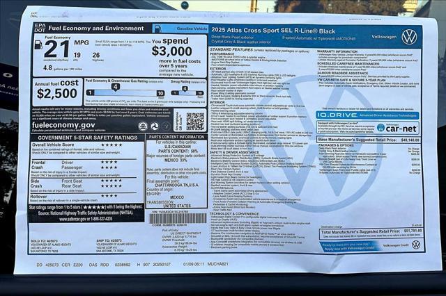 new 2025 Volkswagen Atlas Cross Sport car, priced at $50,037