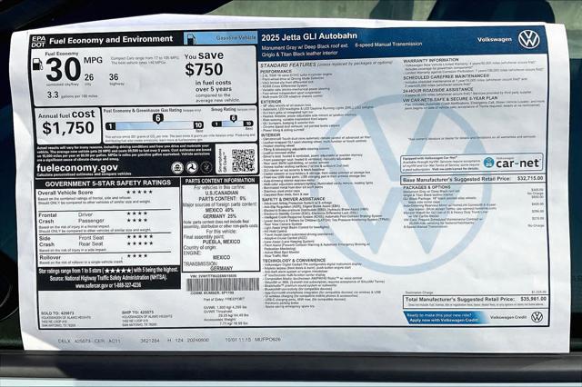 new 2025 Volkswagen Jetta GLI car, priced at $34,692